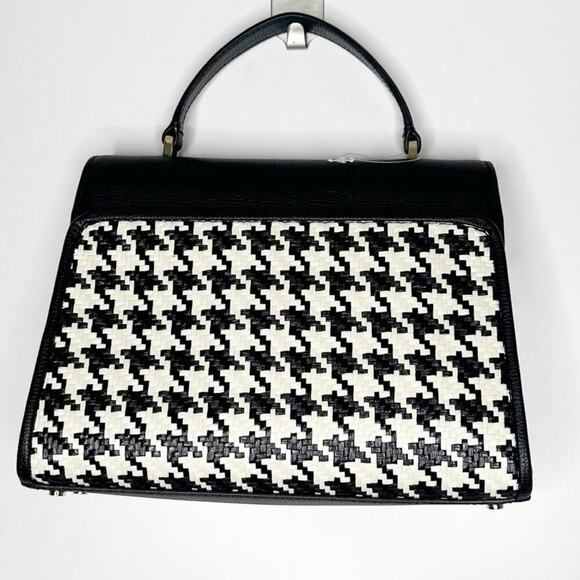 NEW Kate Spade Darcy Woven Houndstooth Top Handle Satchel Leather Black White - Picture 5 of 9